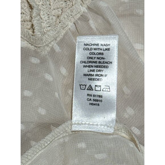 Maurices Size M Womens Sheer Polka Dot Cream Relax Blouse With Crochet Detail - Picture 7 of 9